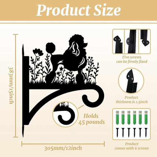 peacoblue Iron Plant Hangers Hooks for Outdoor Indoor Hanging Plants Flower Fern Pots Lantern Bird Feeder,12"x15" Weather Resistant Metal Wall Holder for Porch Garden Farmhouse(Poodle and Flowers)