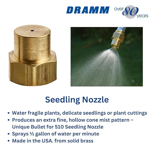 Dramm Seedling Nozzle, Solid Brass for Fragile Plants, Delicate Seedlings and Plant Cuttings, Produces Extra Fine, Hollow Cone Mist Pattern, Brass