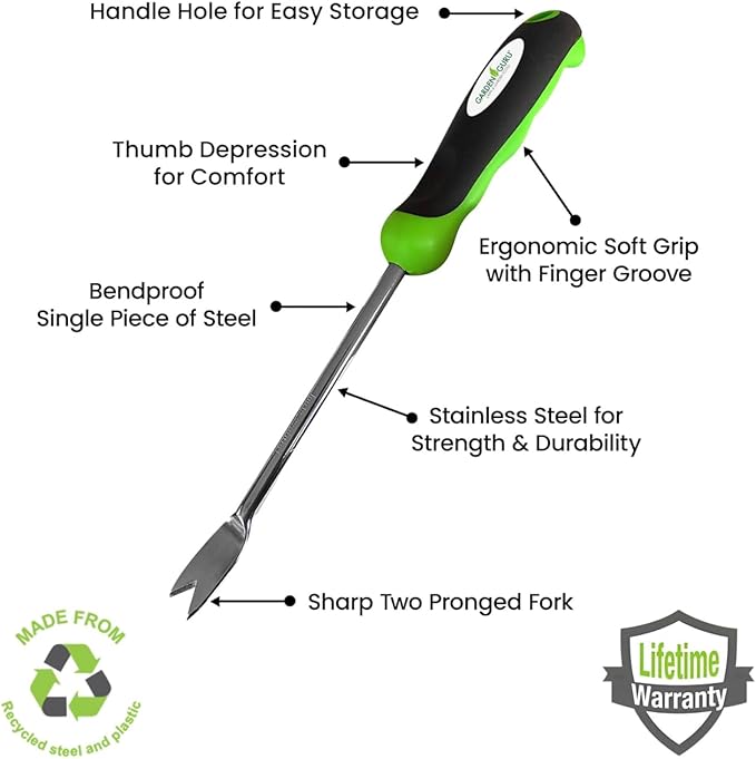 Garden Guru Dandelion Weeder Tool with Ergonomic Handle - Stainless Steel Weed Puller for Planting, Weeding, Flower and Vegetable Care in Lawn Garden Yard | Rust Resistant