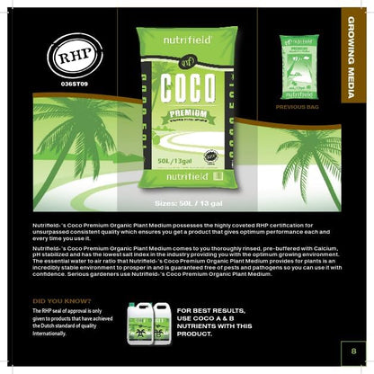 Nutrifield Coco Coir Premium 50 Liter Buffered with Calcium, Coconut Coir Fiber, Indoor and Outdoor Plant Garden, Hydroponic, Micro Greens, Washed, Coco Fiber, Ready for Use