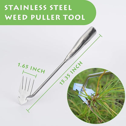 Weed Puller Tool, Stainless Steel Gardening Hand Weeder Tools, Weeding Artifact Uprooting Weeding Tool, Weed Removal Tool, 4-Tooth Dual Purpose Manual Weed Pulling Tool for Yard Garden
