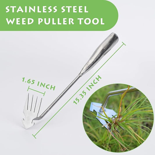 Weed Puller Tool, Stainless Steel Gardening Hand Weeder Tools, Weeding Artifact Uprooting Weeding Tool, Weed Removal Tool, 4-Tooth Dual Purpose Manual Weed Pulling Tool for Yard Garden