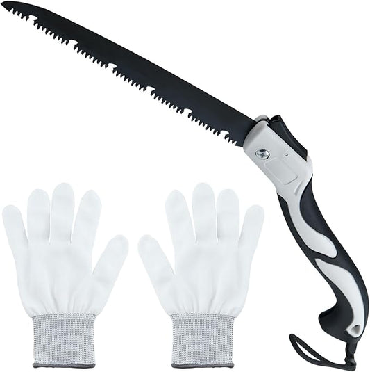 10Inch Hand Saw for Wood Cutting Camping Folding Saw Pruning Saw SK5 Saw Blade Drywall Saw Hand Tools for Camping Gardening with Plier lanyard and Work Gloves for Cutting