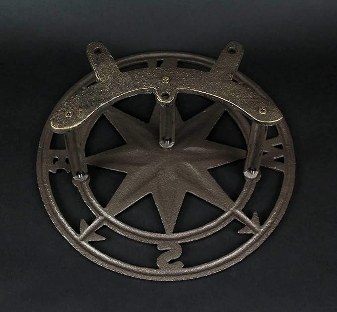 Bronze Finish Cast Iron Nautical Compass Rose Decorative Wall Mounted Garden Hose Hanger - Easy to Install - Coastal Outdoor Hose Holder Decor - 12 Inches in Diameter