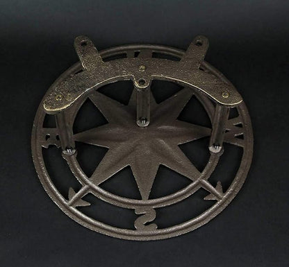 Bronze Finish Cast Iron Nautical Compass Rose Decorative Wall Mounted Garden Hose Hanger - Easy to Install - Coastal Outdoor Hose Holder Decor - 12 Inches in Diameter