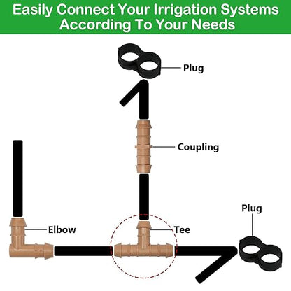 20 Pack 1/2 Inch Drip Irrigation Tee Fittings - 17mm 1/2'' Drip Line Barbed T Connectors for 1/2 Inch Drip Irrigation Tubing (0.600'' ID) Irrigation Attachment Parts for Garden System