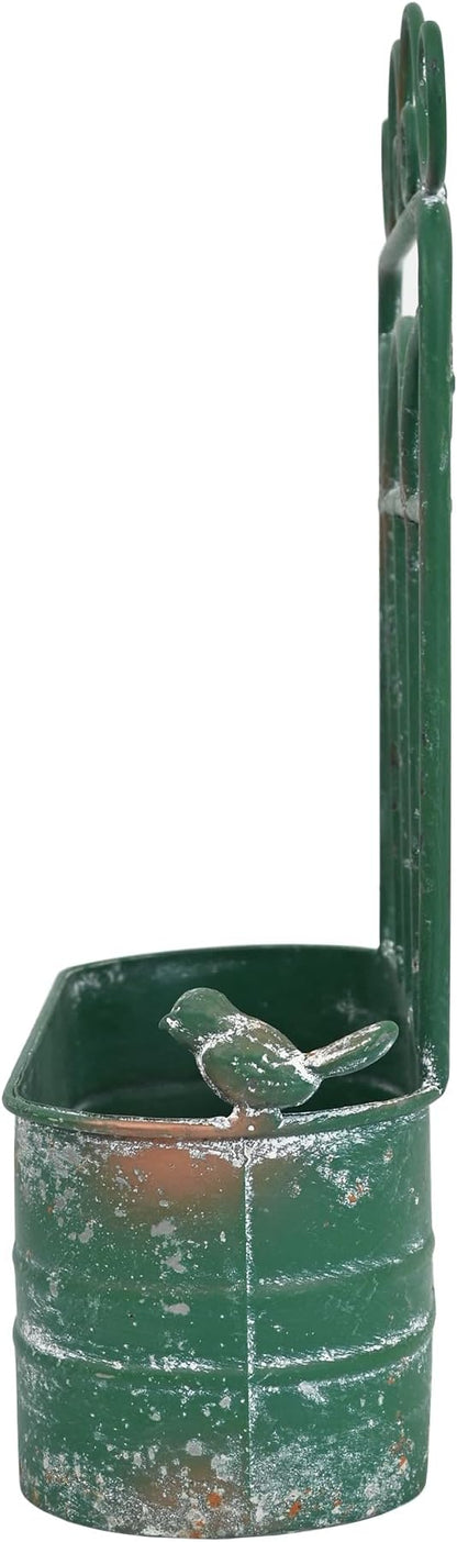 Vintage Rustic Wall Planter Distressed Green Decor Metal Hanging Plant Basket Shabby Iron Wall Mounted Flower Holder Pot Stand for Indoor Outdoor Home Balcony Patio Farmhouse Garden Decorative