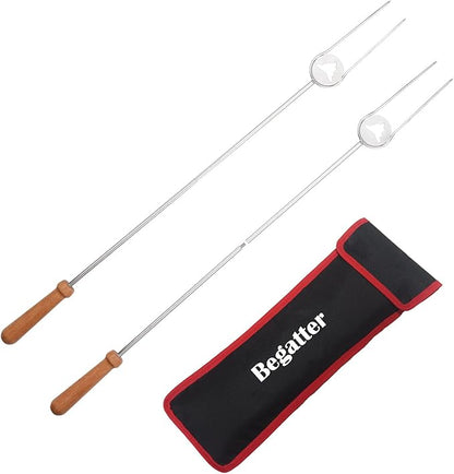 Heavy Duty Roasting Sticks for Hotdogs, Marshmallows and Smores, 32" Long Solid Stainless Steel Skewers for Campfire and Fire Pit, Dishwasher Safe