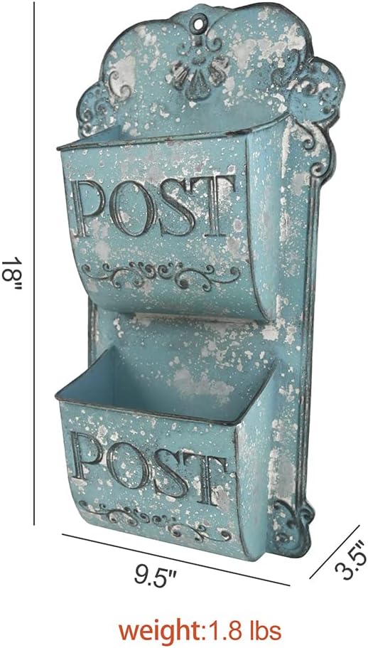 All Chic Metal Hanging Planter Wall Mounted Planters Metal Wall Planter Wall Vase Indoor Outdoor Wall Planter for Farmhouse Decor (Blue)