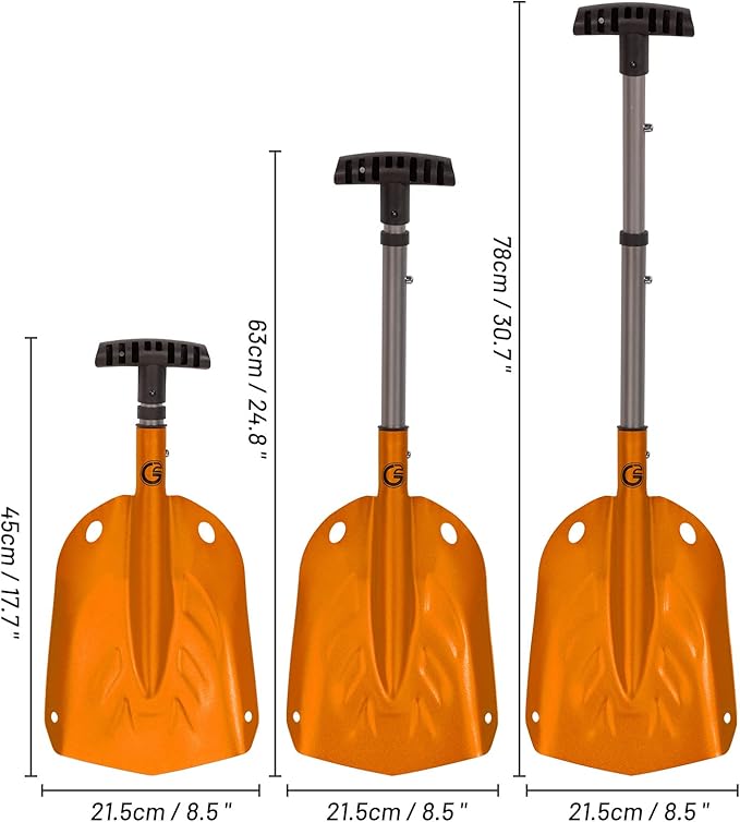 G2 Backcountry Lightweight Telescopic Avalanche Snow Shovel, Storage Down to 13 inch, Durable Aluminum Alloy Material, ABS Anti-Slip Proof Handle, Compact Storage Size (Orange)