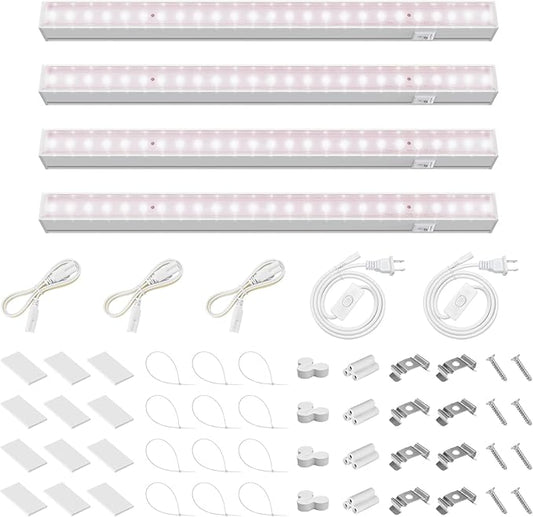 Barrina Grow Light for Indoor Plants, Full Spectrum Sunlight, 1ft Grow Lamp, LED Grow Light Bulbs, T5 Grow Light Strip, Plug and Play, Pinkish White, 4-Pack