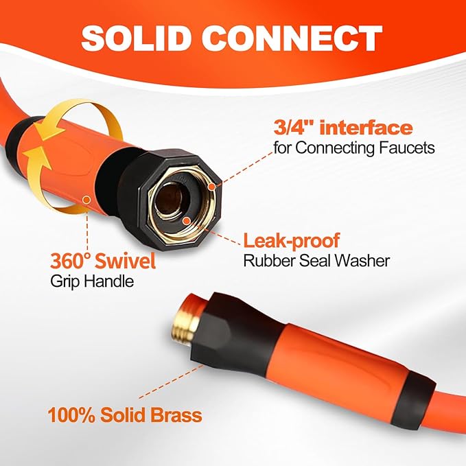 YOTOO Heavy Duty Hybrid Garden Lead in Water Hose 5/8-Inch by 6-Feet 150 PSI, Kink Resistant, All-Weather Flexible with Swivel Grip Handle and 3/4" GHT Solid Brass Fittings, Orange