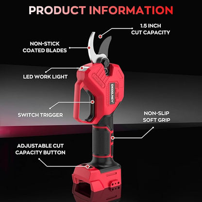 Electric Pruning Shears for Milwaukee M18 Battery, Brushless Cordless Branch Cutter Pruner with 1.5 inch Cut Capacity for Tree trimming, Shrubs, Gardening (Tool Only)