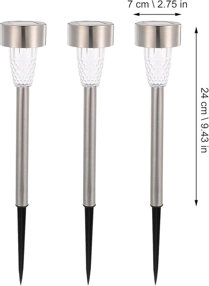 12Pcs Stainless Steel Solar Lawn Stake Lights Warm White Outdoor Pathway Garden Solar Powered Decorative Lighting for Yard Patio