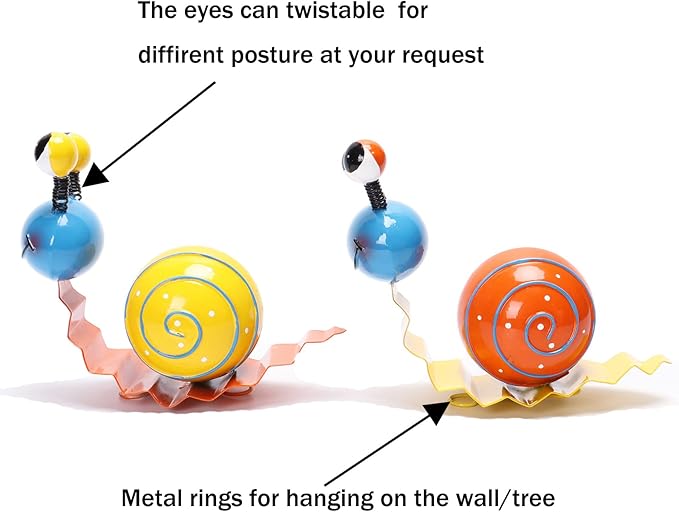 Metal Garden Decor Cute Snail Yard Art Outdoor Lawn Patio Ornament Fence Decorations for Outside - Set of 2(Yellow,Orange)