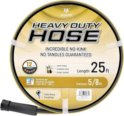 Solution4Patio Lead-in Black Garden Hose 5/8 in. x 25 ft. -Kink Free, No Leaking, Male/Female Fittings -Heavy Duty Durable Flexible Lightweight Water Pipe -Brass Aluminum Ends for Household & Yard