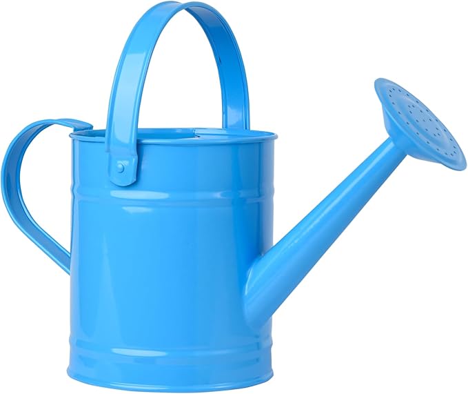 Sungmor 1.5 Liter Small Bright Blue Watering Can for Indoor Outdoor Plants, Cute Little Kids Gardening Watering Cans, Lightweight Portable Metal Watering Can, Anti-Rust Pretty Bucket Watering Device