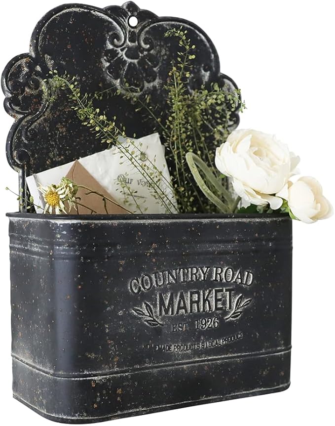 All Chic Black Metal Wall Planter - Outdoor Indoor Hanging Rustic Mount for Farmhouse Decor