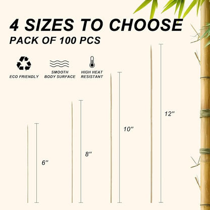 6 inch Natural Bamboo Skewers for Barbecue Party，Fruit，Kabob，Appetiser，Hamburger，Cocktail，Craft，Bouquet，Chocolate Fountain，Corn Dog, diameter=4mm. More Size Choices 6"/8"/10"/12"(100 PCS)
