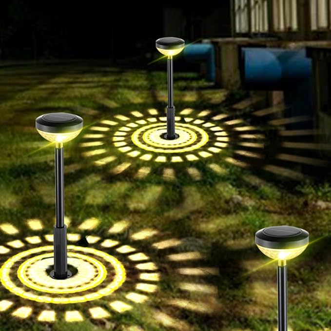 BESPORTBLE Solar Garden Stake Lights Outdoor Decorative Solar Pathway Lamps for Yard Patio Waterdrop Projection and Steady Breathing Mode