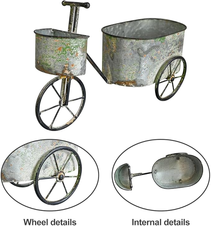Farmhouse Small Flower Cart Bicycle Planters for Outdoor Plants Bicycle Plant Stand Wagon Planter Rustic Plant Cart for Patio Garden Balcony Gray Green