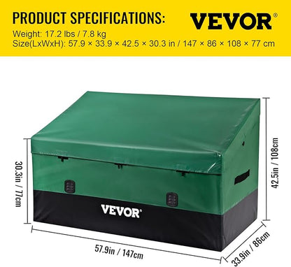 VEVOR Outdoor Storage Box, 230 Gallon Waterproof PE Tarpaulin Deck Box w/Galvanized Frame, All-Weather Protection & Portable, for Camping, Garden, Poolside, and Yard, Black & Green