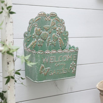 Decorative Hanging Wall Basket Wall Planter for Indoor Planters Shabby Chic Decor Green Wall Planter Holder Metal Hanging Planter Wall Mounted Planter for Farmhouse Garden Wall Decor