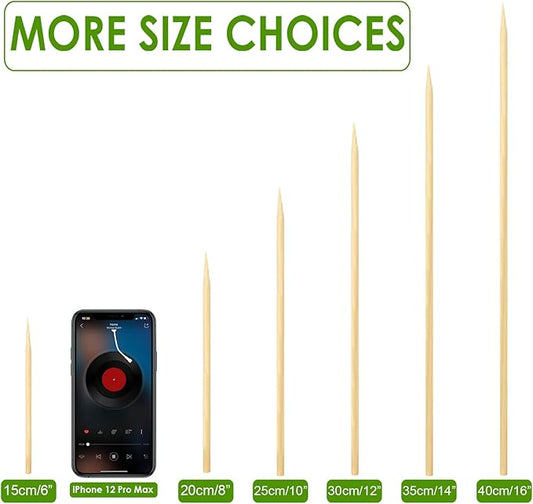 200 PCS Bamboo Skewers, 12 Inch Wooden Skewer for Appetizers, Fruit, Kebabs, Grilling Barbecue, Mini Burger, Sausage, Cocktail Picks for Drinks, Long Toothpicks, Food Sticks Natural, Kitchen Gadget