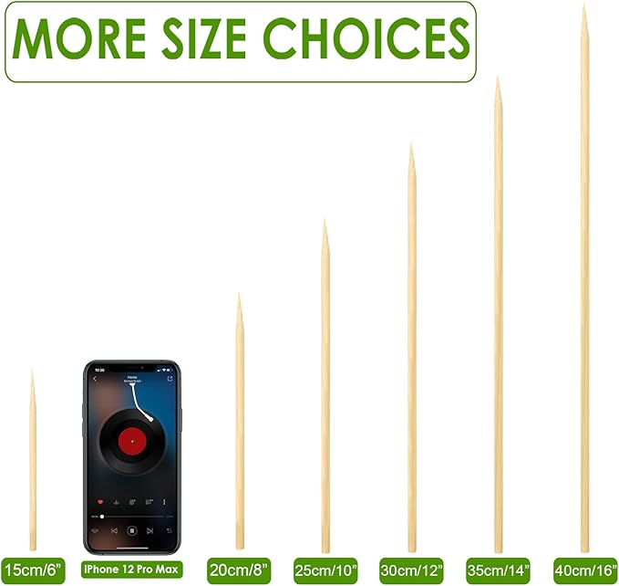 200 PCS Bamboo Skewers, 10 Inch Wooden Skewer for Appetizers, Fruit, Kebabs, Grilling Barbecue, Mini Burger, Sausage, Cocktail Picks for Drinks, Long Toothpicks, Food Sticks Natural, Kitchen Gadget