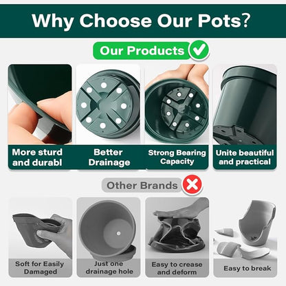 BTPLASTIK 8 Inch Plastic Plant Pots, 15 Pack Sturdy Nursery Pots with Drainage Holes, Flower Planter Pots for Indoor Outdoor, Garden Containers Sets for Vegetable Herbs Flowers, Green