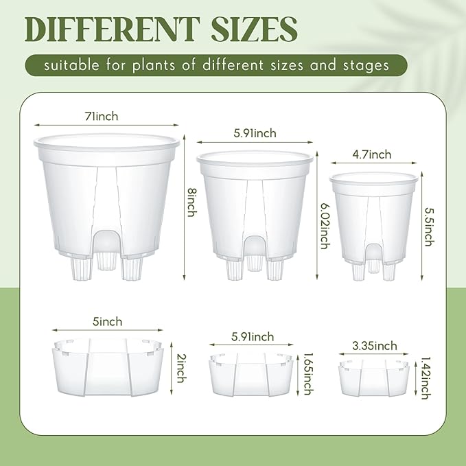 9 Pcs Self Watering Pots for Indoor Plants with Deep Reservoir and High Drainage Holes for Outdoor Plants and Flowers, Bare Root Planter (4.72'',5.91'',7.09'',Clear)
