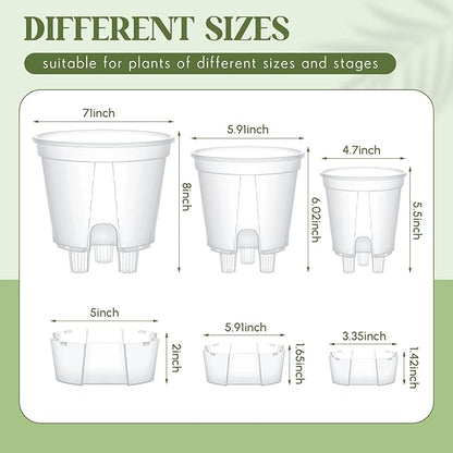9 Pcs Self Watering Pots for Indoor Plants with Deep Reservoir and High Drainage Holes for Outdoor Plants and Flowers, Bare Root Planter (4.72'',5.91'',7.09'',Clear)