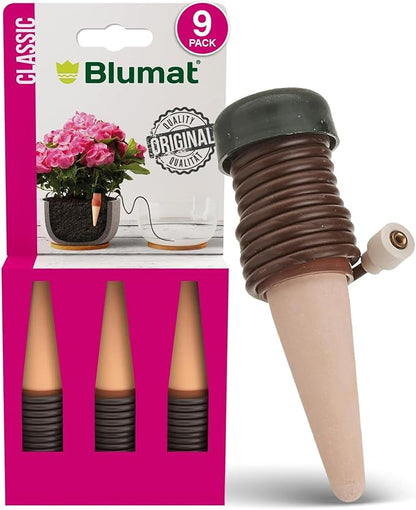 Blumat Classic Self-Watering Stakes - Automatic Drip Irrigation System for Indoor Plant Watering & Outdoor - Water Drip Solution for Potted Plants - Slow Release Stakes, 9 Pack, wo Adapter