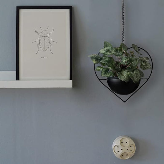 Hajia 1 Pack Heart Shaped Boho Hanging Plant Holder with 6inch Detachable Pot, Black Metal Wall Ceiling Plant Hanger for Indoor Outdoor, Minimalist Small Hanging Planter for Home Wedding Decor