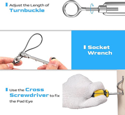 NEREUS String Light Hanging Kit with 200 Ft Vinyl Coated 304 Stainless Steel Cable, String Light Suspension Kit, Guide Wire with Turnbuckles and Hooks for Patio, Backyard Lighting Accessories