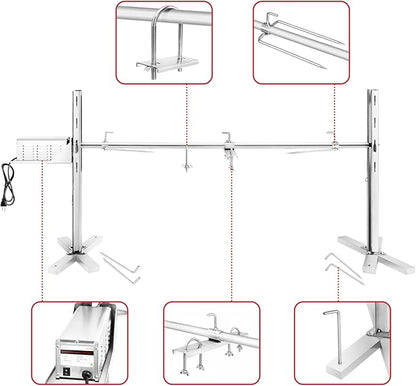 Electric Rotisserie Grill Kit, 150LB Pig Spit Rotisserie Grill, Stainless Steel Tripod Stand, 52' Pig Lamb Hooded Roaster, Charcoal Spit with 30W Motor & Height Adjustable for Camping