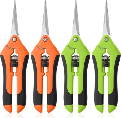 4 Pack Garden Pruning Shears, Stainless Steel Shears, Gardening Shears Scissors Pruning Shears for Gardening Tools (2pcs Green+2pcs Orange)
