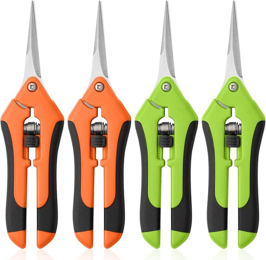 4 Pack Garden Pruning Shears, Stainless Steel Shears, Gardening Shears Scissors Pruning Shears for Gardening Tools (2pcs Green+2pcs Orange)