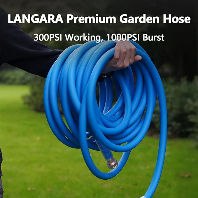 Heavy Duty Premium Garden Hose 125ft x 5/8", 300PSI Working, 1000PSI Burst, Hybrid Rubber Water Hose with Transparent Swivel Handle - Hot/Cold Water - Five Layered Braiding with Brass fittings (Blue)