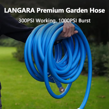 Heavy Duty Premium Garden Hose 125ft x 5/8", 300PSI Working, 1000PSI Burst, Hybrid Rubber Water Hose with Transparent Swivel Handle - Hot/Cold Water - Five Layered Braiding with Brass fittings (Blue)