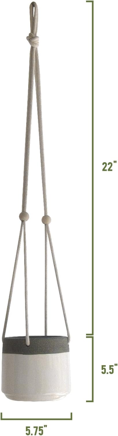 23 Bees Ceramic Hanging Planter, White Gray Succulent Pots, Round Plant Holder Container, Cactus Pot with Cotton Rope Hanger, Indoor Outdoor Decor, (1 Pack x White)