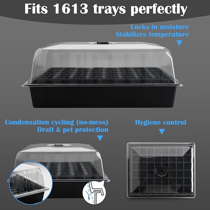 5-Pack No Drip Seed Starter Trays with 4" Humidity Dome - 240 Cells Deep Root Plug Trays, 2.76" Depth for Strong Roots Perfect for Vegetables, Herbs, Flowers & Plant Propagation, Gardening Supplies