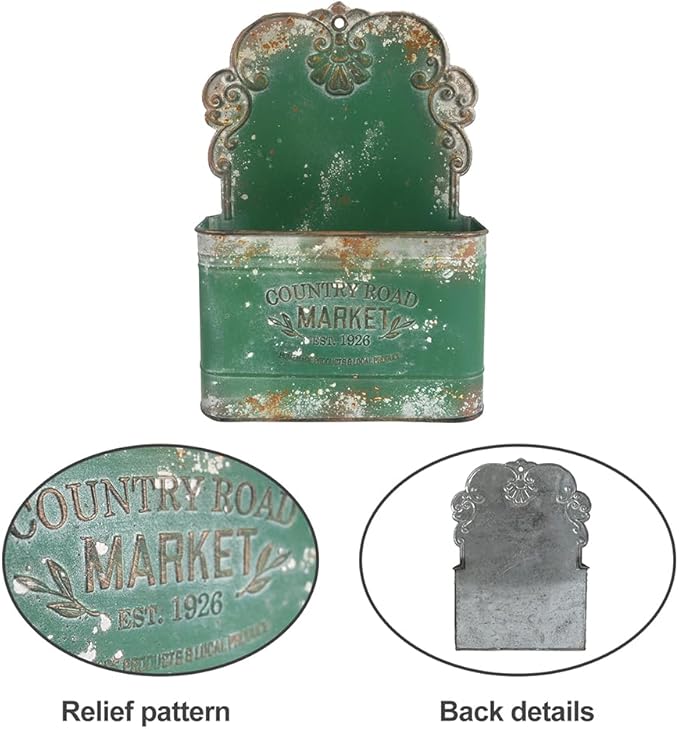 All Chic Metal Wall Planter Outdoor Wall Hanging Planter Rustic Wall Mount Planter Outdoor Wall Planter for Farmhouse Garden Decor (Green)