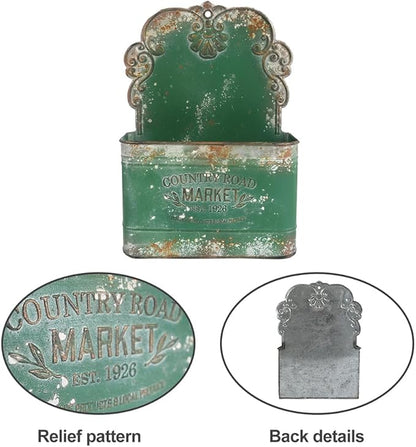 All Chic Metal Wall Planter Outdoor Wall Hanging Planter Rustic Wall Mount Planter Outdoor Wall Planter for Farmhouse Garden Decor (Green)