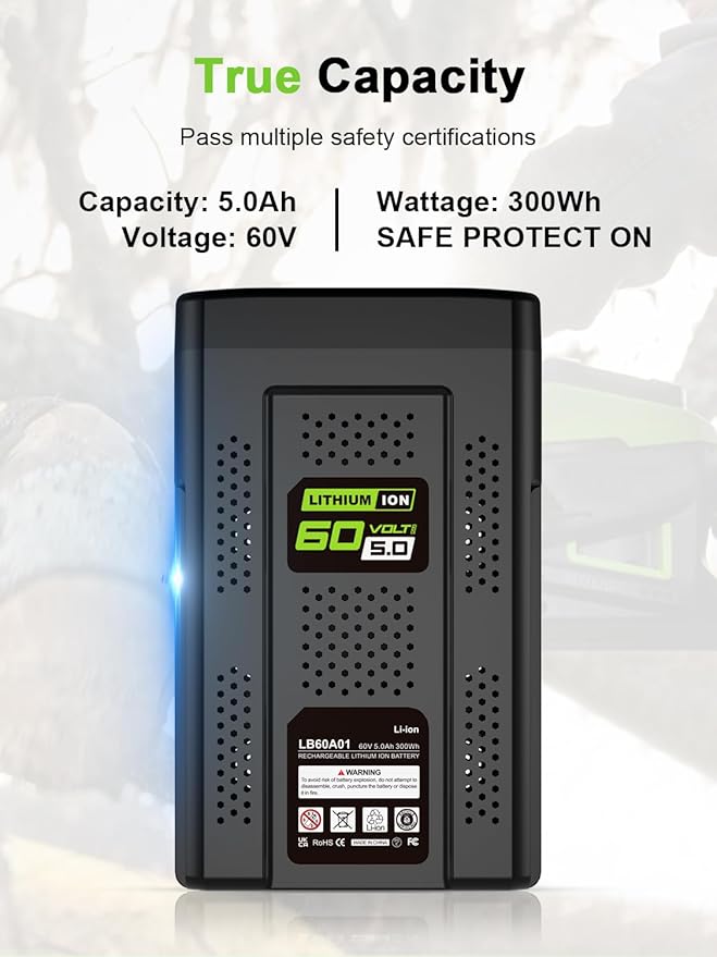 IEFUU 60 Volt 5000mAh Battery Compatible with Greenworks 60V Battery, Compatible with Green Works 60V Cordless Power Tool Rechargeable 5.0Ah Lithium-Ion Batteries, Compatible with Greenworks Pro