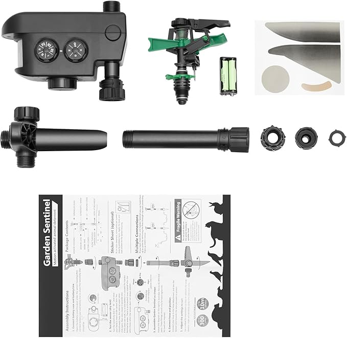 Solar Water Sprinkler Solar Powered Motion Activated Water Sprinkler Outdoor Sprinklers with Motion Sensor for Farmland Lawn Courtyard 1000ft², Applicable Temperature 32-104℉