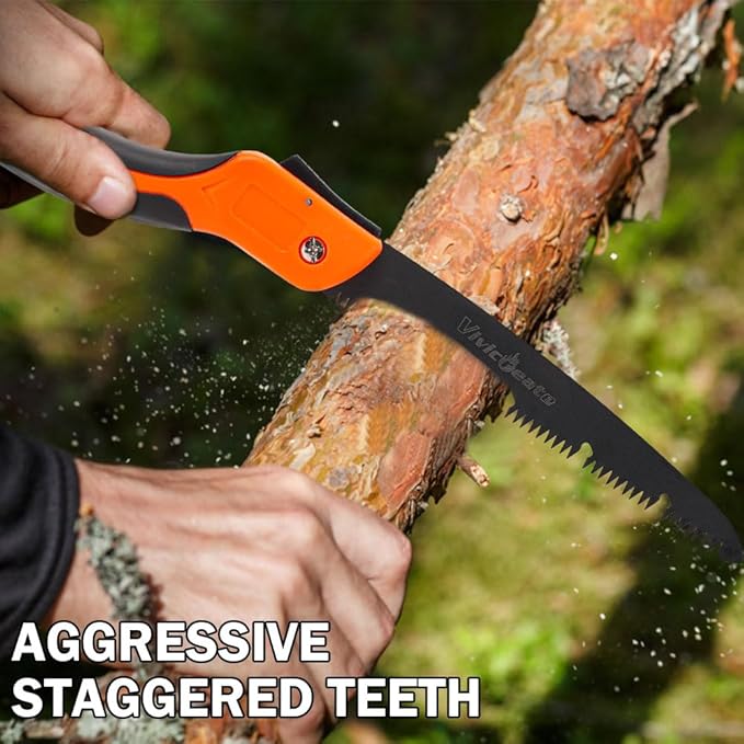 Vivicreate Folding Hand Pruning Camping Saw Survival Bushcraft Saw Tree Pruning Cutting Hand Limb Yard Work Folding Saw serrucho plegable sierra de poda herramientas de jardinería (12 Inch)