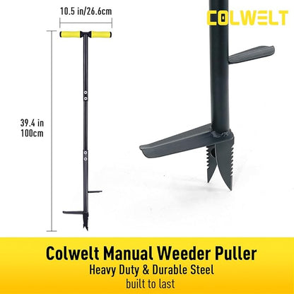 Colwelt Weed Remover Tool 39’’, Weed Puller Root Remover with Thick Steel Claw, Long Handled Weeding Tool with Easy Foot Ejector, Stand Up Garden Weeder Tool for Lawn Grass Dandelion Removal