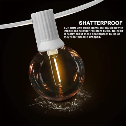 SUNTHIN White String Lights, 97FT White Outdoor Lights with 49 G40 Shatterproof LED Bulbs(1 Spare), Waterproof Conectable Hanging Outside Lights for Yard, Porch, Deck, Garden, Pergola