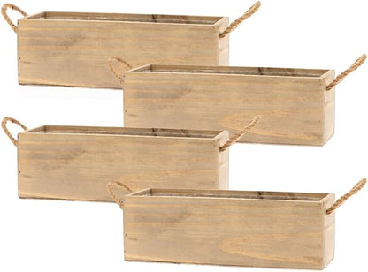 Wooden Planter Box with Handle I Rustic Barn Wood, Plastic Liner l Garden Decor l Restaurant and Wedding Decorations l Wedding Table Centerpiece (12x4 w Handle Set of 4, Natural)